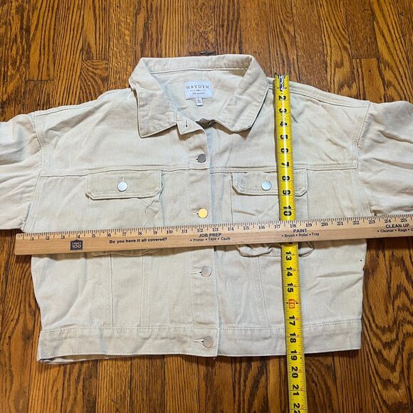 Hayden LA Women's Cropped Denim Jacket Tan Beige Button Up Size L Large - Picture 4 of 9